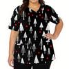 Women's Fashion V-neck Short Sleeve Workwear With Pockets Christmas Printed Tops