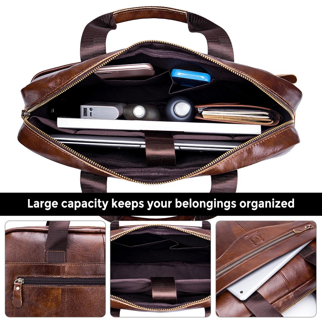 Men Leather Messenger Bag Satchel Bag Crossbody Shoulder Bag for Office School College Business
