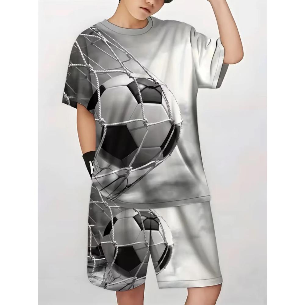 Summer Children's Sports Set Football 3D Print Soccer Jersey Sets for Children Quick-Dry T-Shirt Shorts Children's Clothing