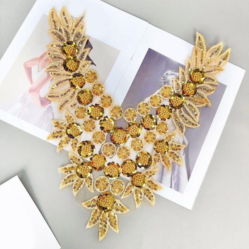 Bestickte Perlen Applikation für Hochzeitskleid Abendkleid Aufnähen Kragen Patches Perlen Pailletten Aufnähen Patches Applikation