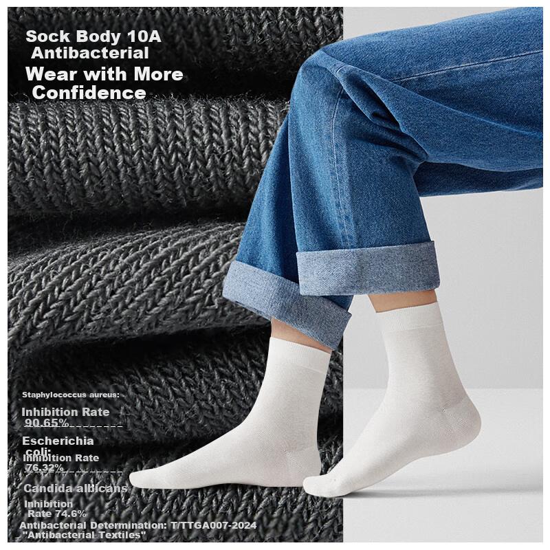 HLA Men's Mid-Calf Cotton Socks 10A Deodorant Comfortable Breathable Business Casual Mid-Length Socks 5 Pairs Pack