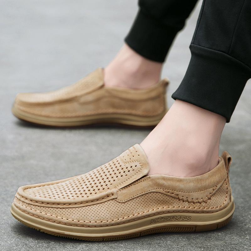 FashionHollow Out Sommer Loafer Luxus Echtleder Herrenschuhe Wildleder Männliche Freizeitschuhe Atmungsaktive Soft Driving Schuhe Wanderschuhe