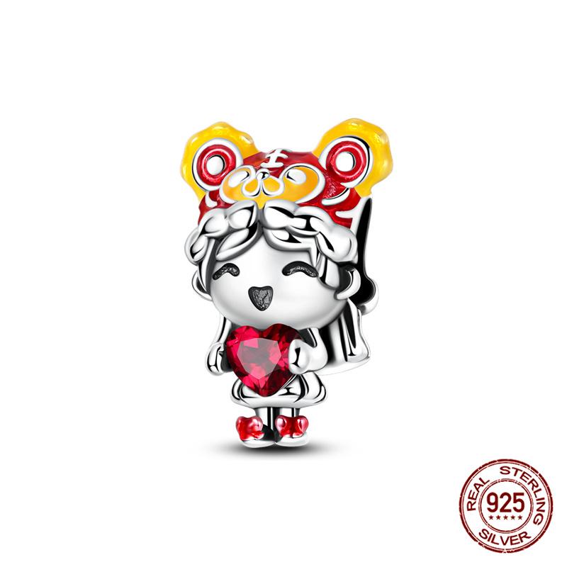 New Boys And Girls Bead Red Dragon Charms Plata De Ley Fit Original Bracelet Diy Jewelry Making Women'S New Year Gift