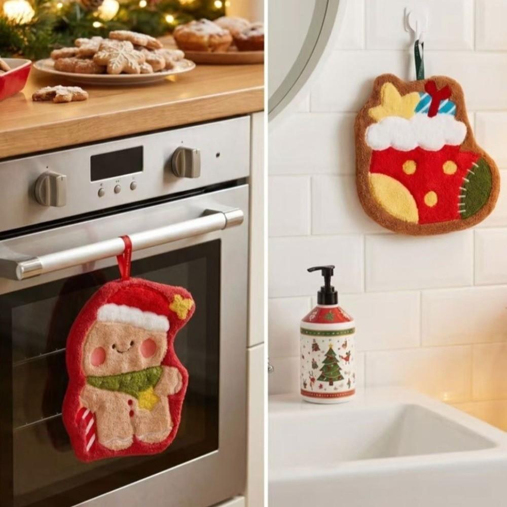 Coral Fleece Cartoon Hand Towel Absorbent Decoration Towel Soft Christmas Hand Towel Daily Use