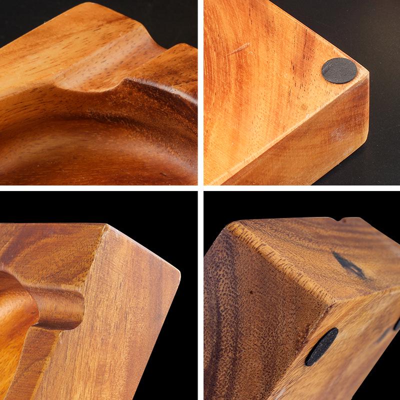 Walnut Solid Wood Cigar Ashtray - Large Slot, Drop-proof for Home, Living Room, Tea Room, Hotel.