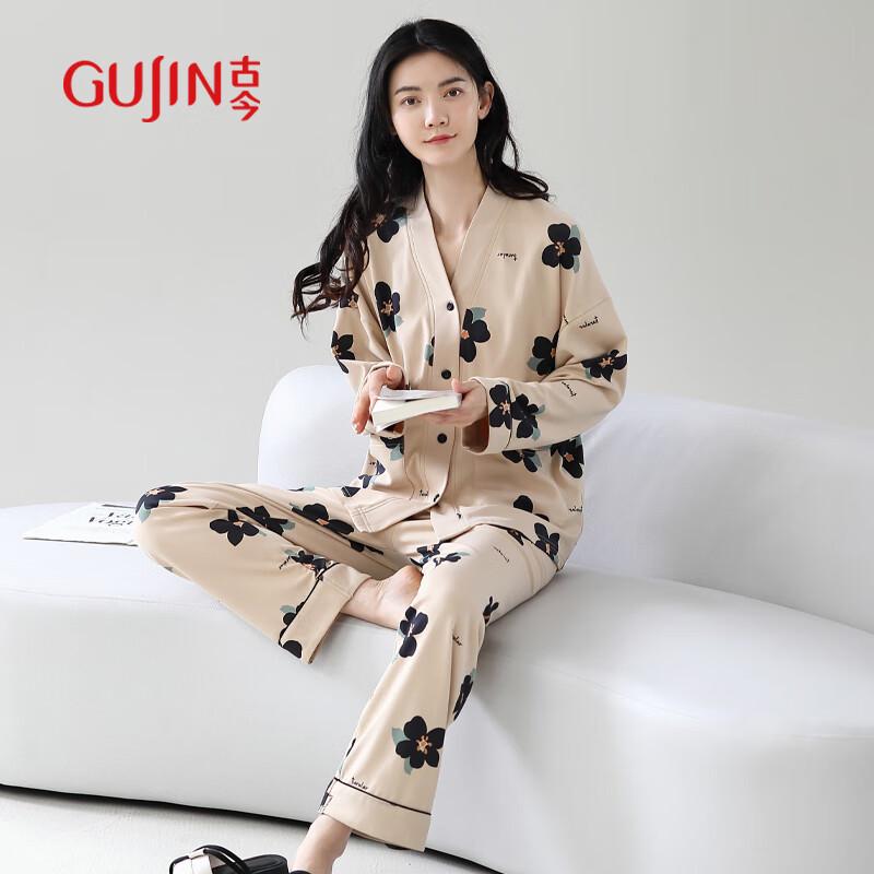 GUJIN Women s Pure Cotton Long Sleeve Pajama Set L