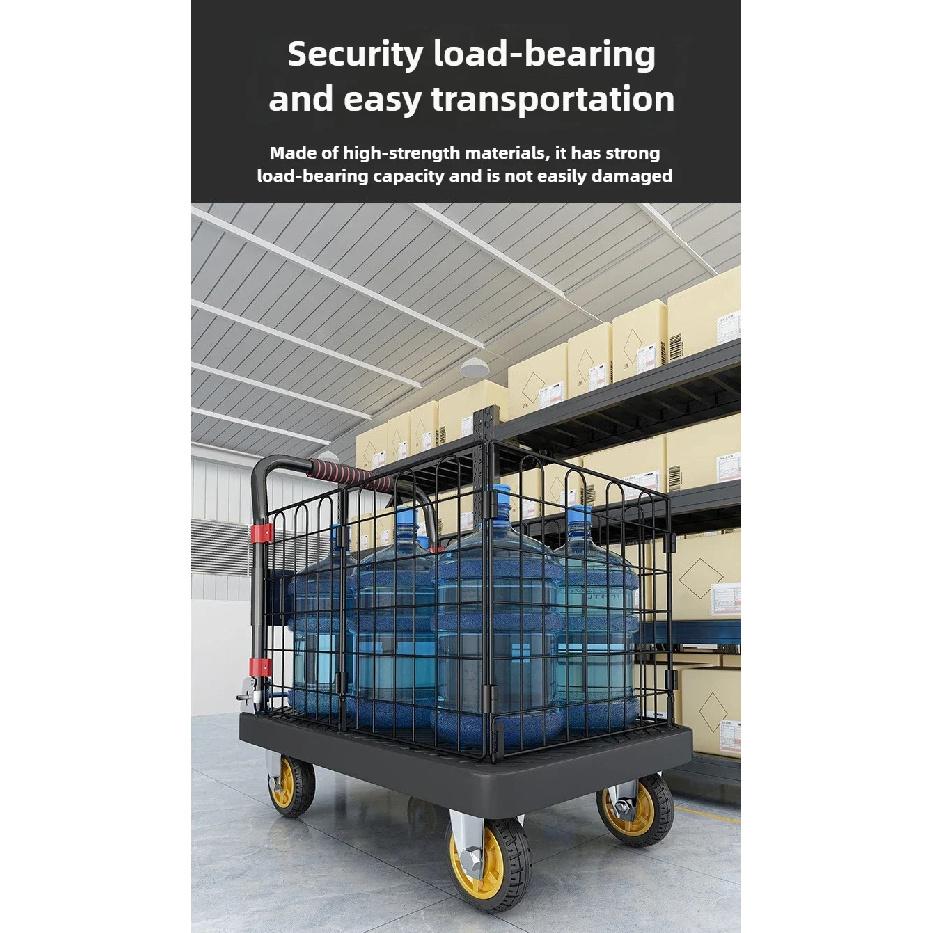 Fence flatbed cart folding silent trolley household pull trolley handling four-wheeled small trailer small pull truck