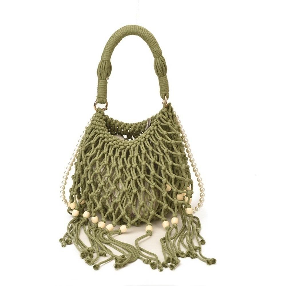 

Tassel Detail Woven Beach Bag Elegant Market Basket Handbag Stylish Bohemian Crossbody Bag Travel зелёный