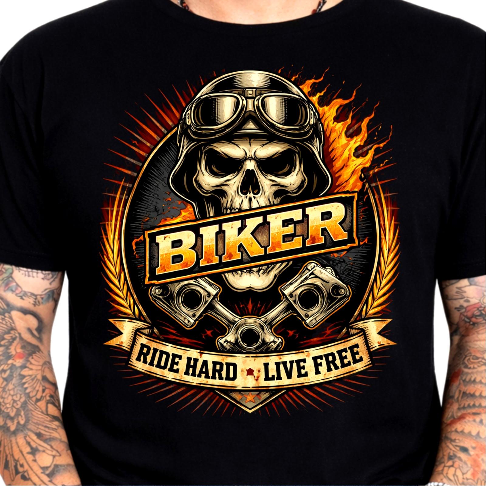 Skull Biker T-Shirt Motorcycle Piston Flame Chopper Tattoo Vintage Gift Tee S разноцветный