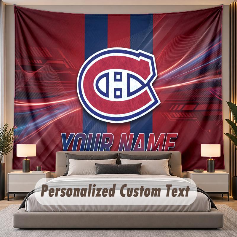Custom Name Text Tapestry Montreal Canadiens Personalized Polyester Wall Tapestry For Bedroom And Room