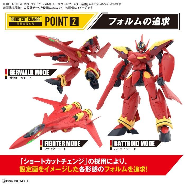 HG Macross 7 VF-19 Fire Valkyrie with Sound Booster 1/100 Scale Color-Coded Plastic Model Kit, Red