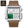 Binbang Fashion Men's Domineering Quartz Watch with Large Square Dial and Triple Display