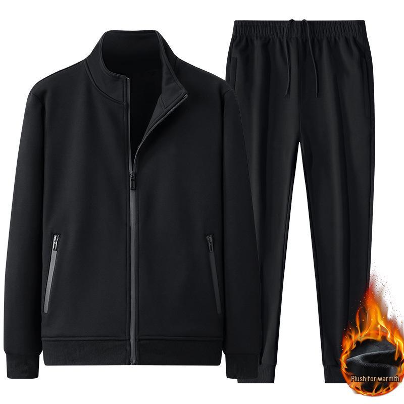 Men's Thickened Velvet Cotton Casual Suit: Middle-aged Father's Two-piece Sports Jacket and Pants Set