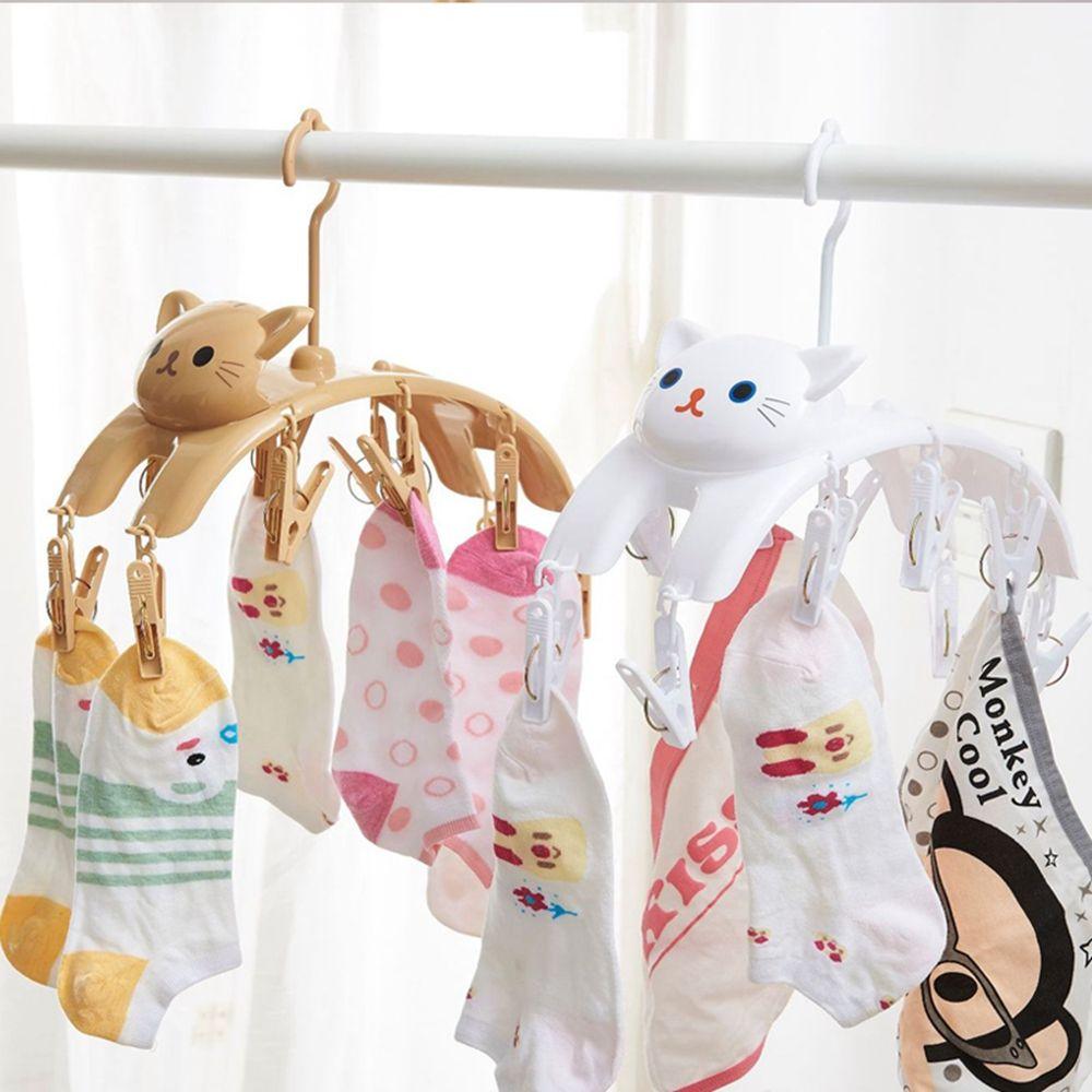 Cartoon Cat Clothes Drying Hanger Windproof Clothing Rack 10 Clips Sock Laundry Hanger Underwear Socks Holder