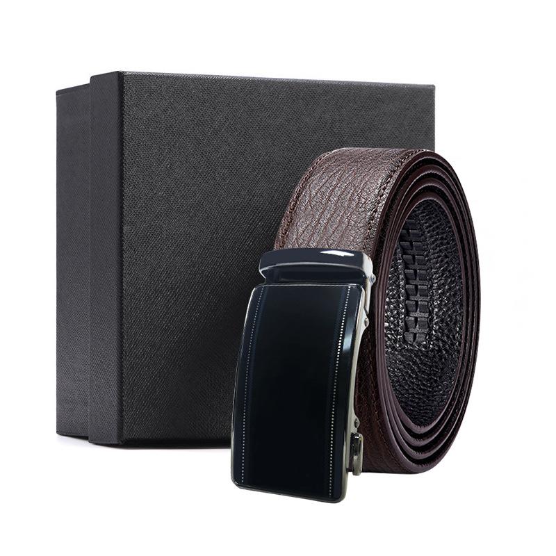 Business brauner Wasserwellen-Gürtel Geschenkbox erste Schicht Rindsleder Legierungs-Schnallenkopf Geschenk High-End Automatik-Schnallen-Set