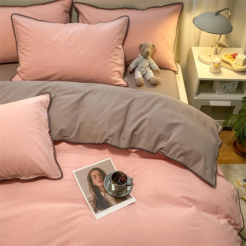 3pcs Washed Cotton Shell Edge Solid Color Reversible Bed Sheet Set 120cm Single Bed Dormitory Bedroom Light and Breathable Machi