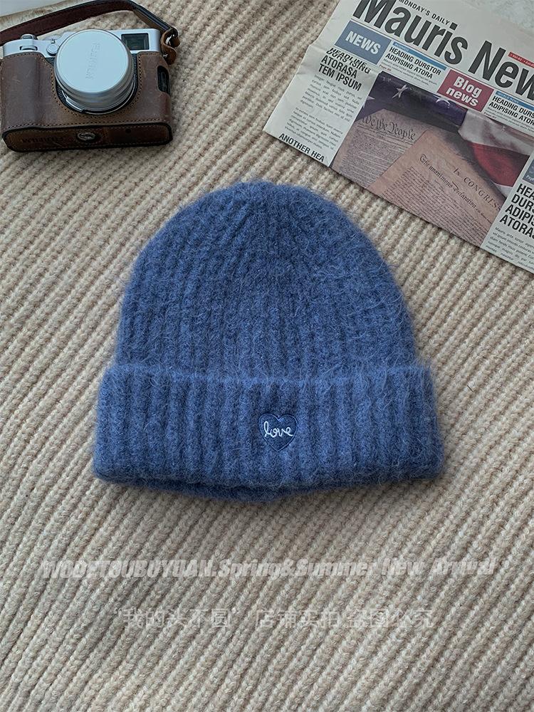 [My head is not round] Ankola red white warm knitted hat autumn and winter ear protection small wool hat