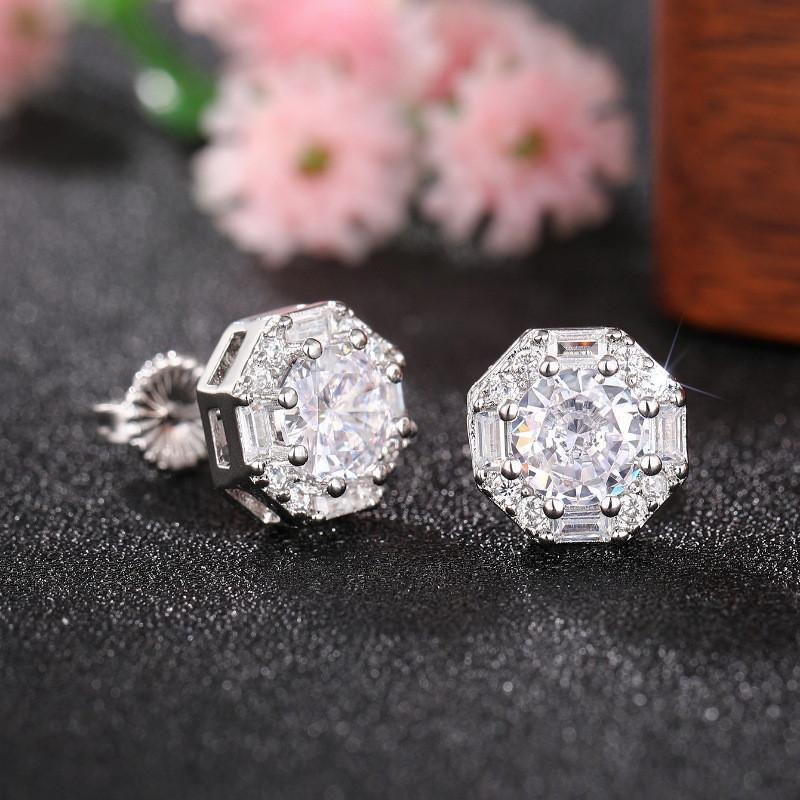

925 Sterling Silver Fashion Geometric Earrings for Women Luxury Bright Zirconia Jewelry Daily Life Trendy Versatile Accessories