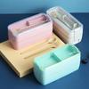Double-Layer Wheat Straw Lunch Box With Fork And Spoon Microwave Safe Portable Lunch Box For Office Workers And Students