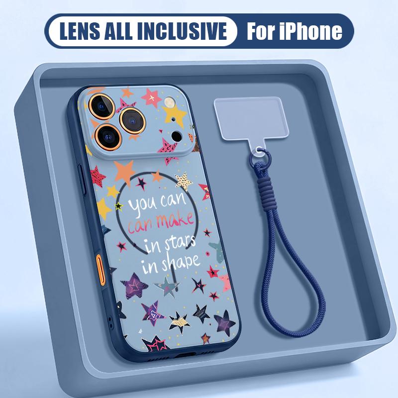 Colorful Stars Print Hand Strap Case For iPhone 17 Pro Max Hybrid TPU+PC Magnetic For Magsafe Matte Cover For iPhone 16 15 14 13 Pro Max