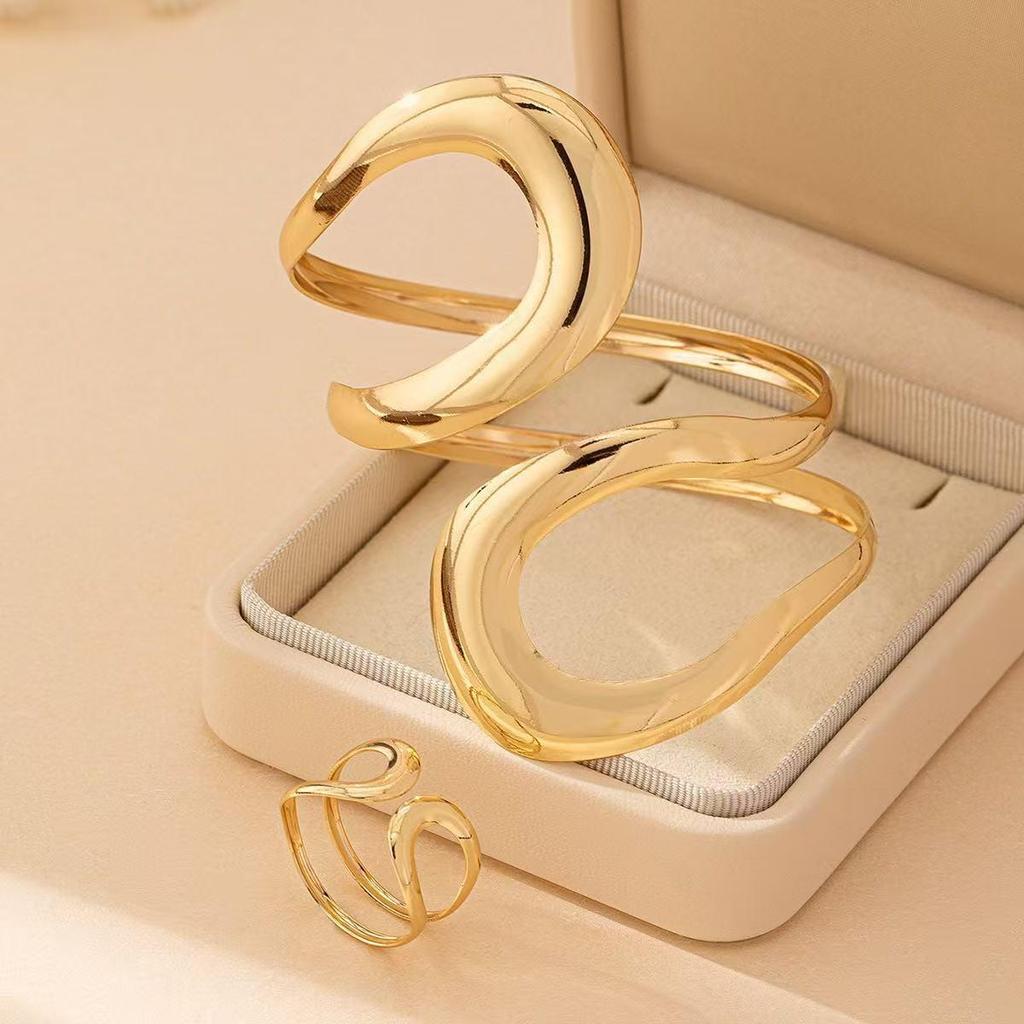 Retro Geometric Open Adjustable Bracelet & Ring Set