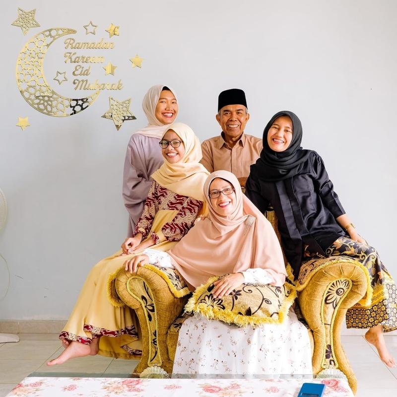 Eid Mubarak Gold Acrylic Wall Sticker Ramadan Kareem Large Mirror Wall Decal