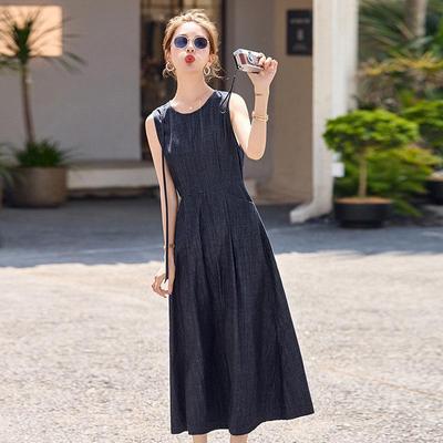 2026 Summer Women's Sleeveless Slimming Denim Dress - Elegant Long Skirt