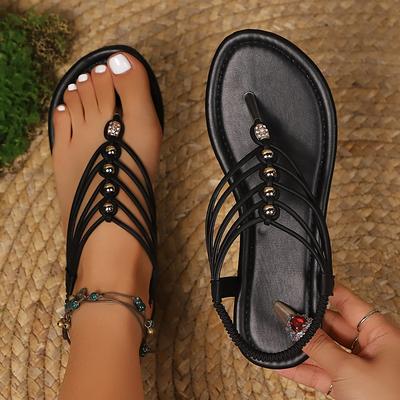 Zomer 2026 Dames Zachte Comfortabele Sandalen Slippers Kristallen Kralen Hanger Vakantie Strand Sandalen Rubberen Zool Volwassen Vrijetijdsschoenen