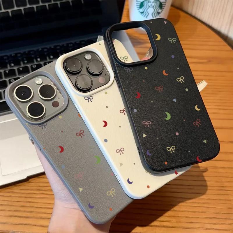 Colorful Moon Bow Lichee Pattern Silicone Case For iPhone 16 Pro Max 15 14 Plus 13 12 11 XS Max XR Shockproof Candy Bumper Cover