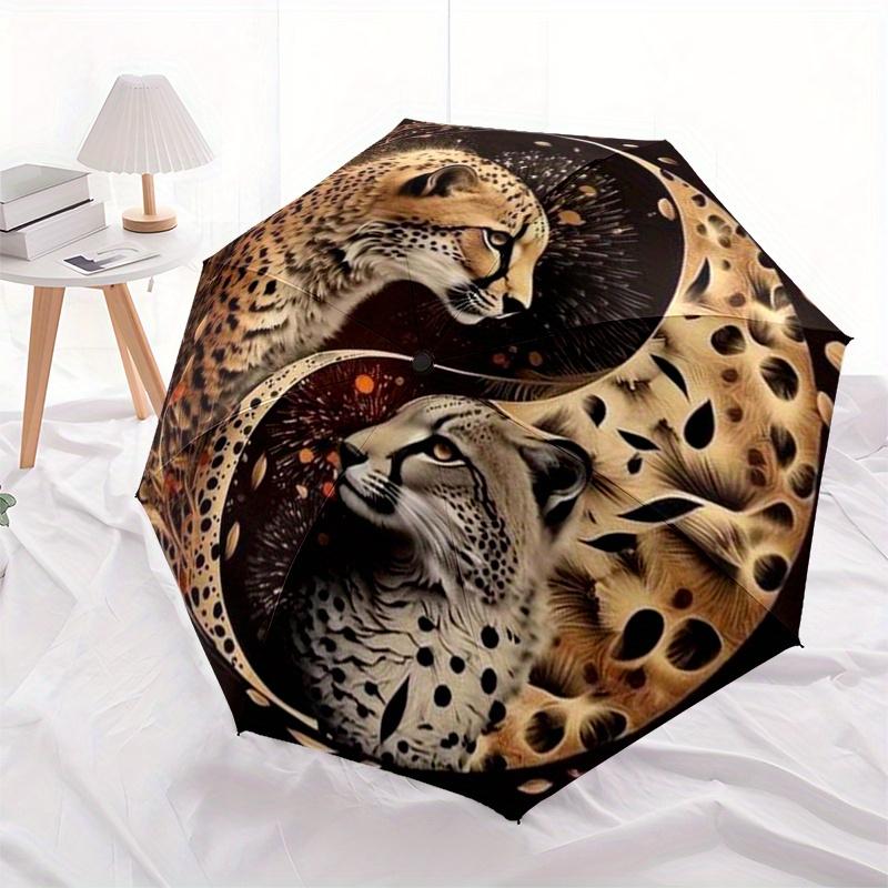 "Yin Yang Cheetahs: A Unique Circular Art Print"Umbrella, Portable 3-Fold Compact Umbrella for Men & Women ES41