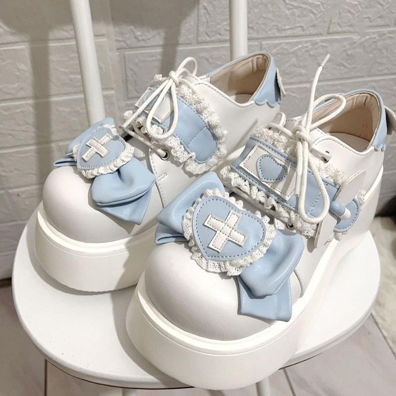 Butterfly Knot Thick Soled Lolita Shoes Women Casual Board Shoes Round Toe Bread Japanese Girls Single