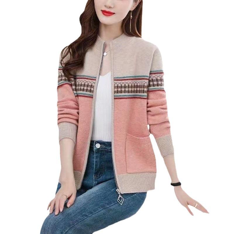 Autumn and Winter New Color Matching Small Coat Women's Sweater with Top Knitted Cardigan Women's