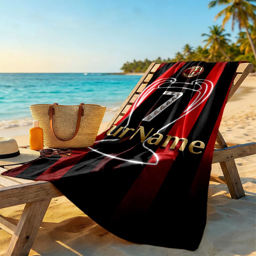 Ac Milan Personalized Text Beach Towel Super Soft Microfiber Quickdry Fabric Suitable for Sports Travel Swimming Yoga Bathroom Beach And Pool