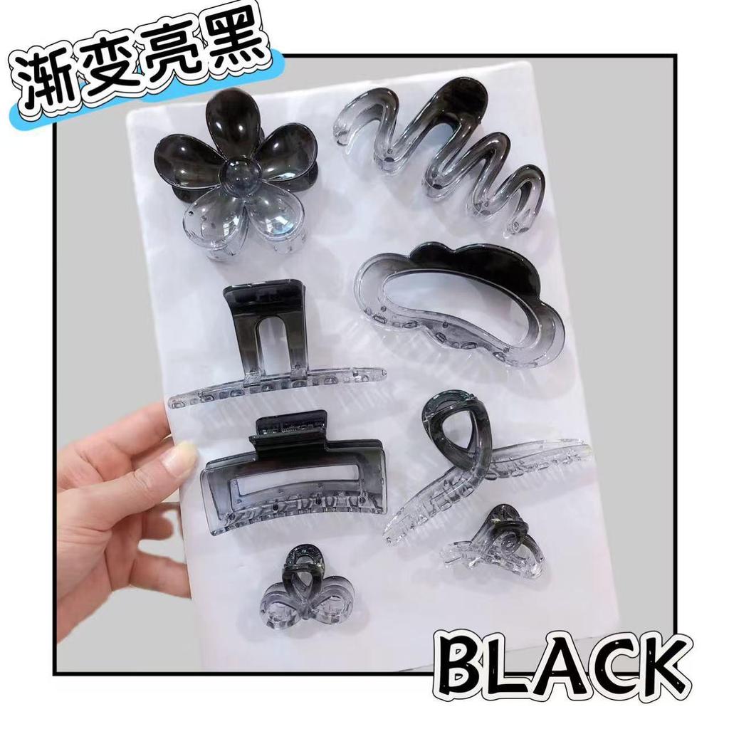 Gradient Pink 8-Piece Large Claw Clips Set for Women - Colorful, High Ponytail, Square and Cross Designs