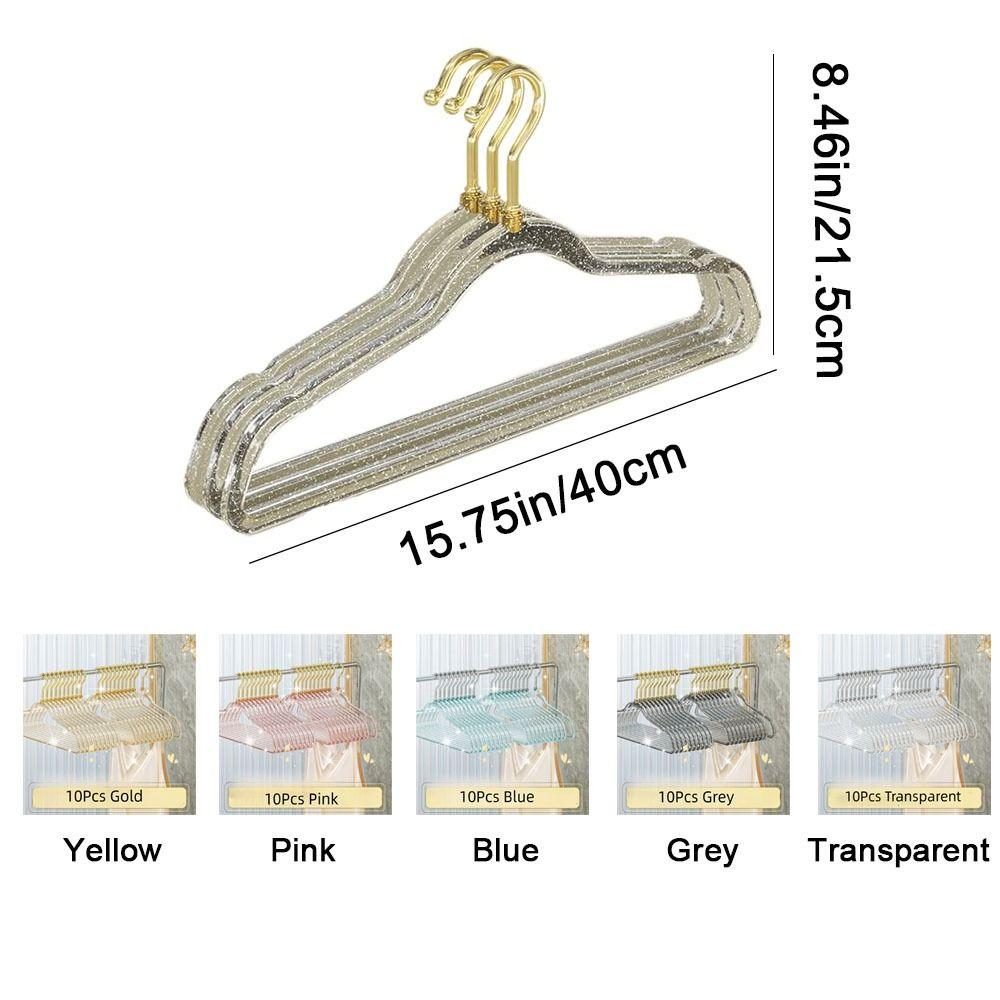 10Pcs Non-marking Transparent Glitter Hangers Non-slip Clothes Drying Rack Laundry Hanger  Wardrobe
