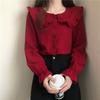 Qiuqiu New Style Fashionable White Chiffon Women's Long-sleeved Doll Collar Shirt