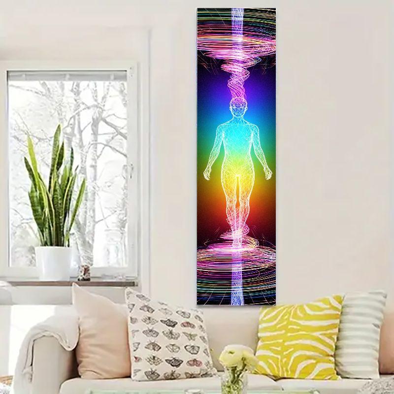 Human Body Chakra Rainbow Vertical Wall Tapestry Bohemian Zen Yoga Meditation Wall Hanging Bedroom Decor 100X70CM
