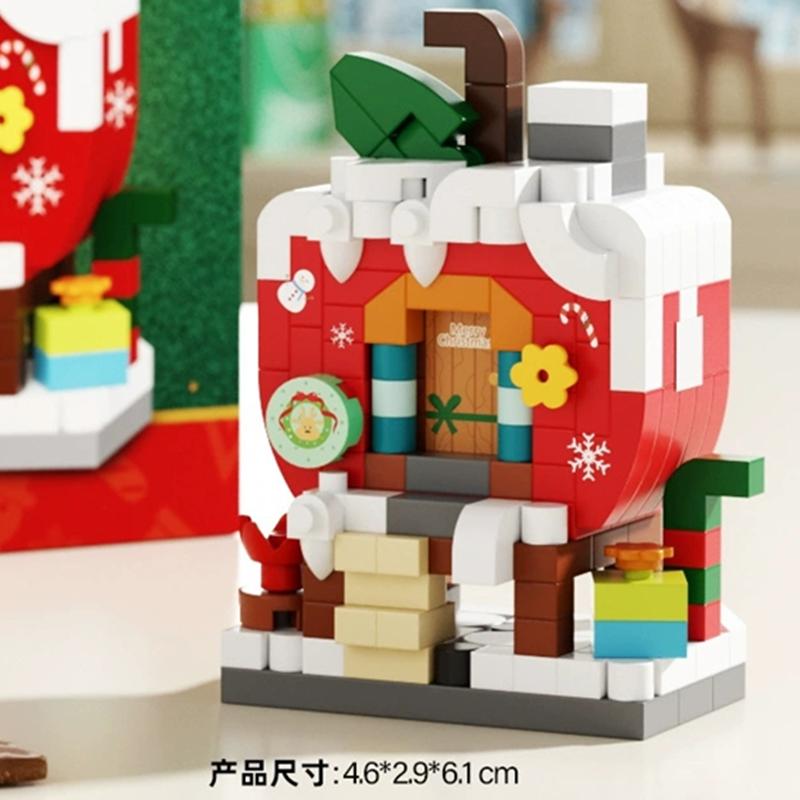 DIY Christmas Santa Snowman Claus Socks Eve Architecture Store Street View Xmas Tree Snow House Building Blocks Kit Toy