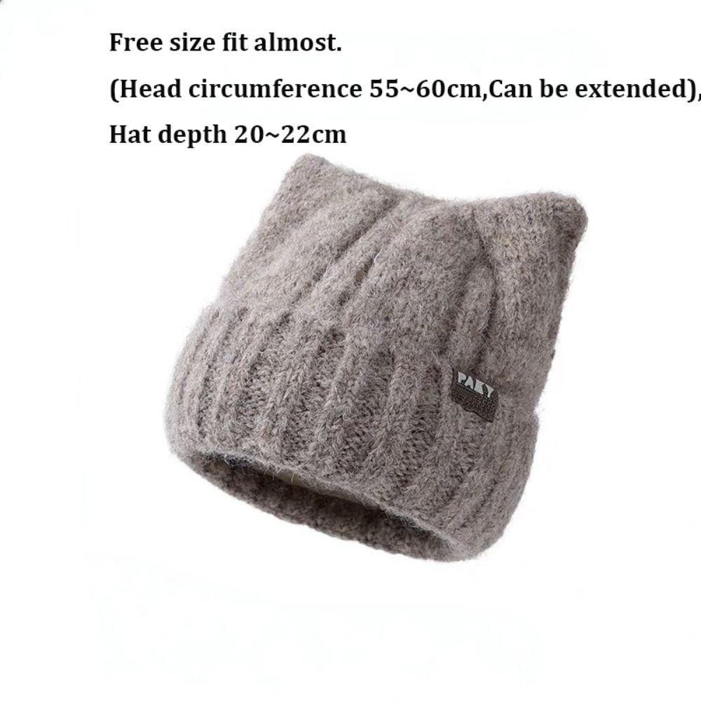 Solid Color Fleece-lined Warmth Knitted Beanies Hip Hop Anti-cold Winter Autumn Hats Outdoor Cat Ear Warm Ear Protection