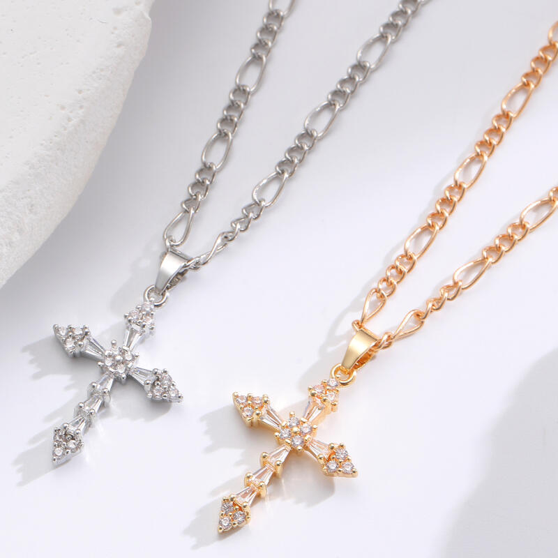 Shiny Cross Charm Crystal Pendant Necklaces for Women Men Fashion Silver Color Fine Chains Necklaces Birthday Gifts Jewelry