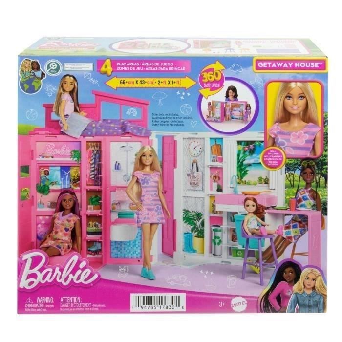 Barbie-Maison de vacances-Coffret et poupée, 4 zones et 11 accessoires HRJ77