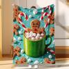 1pc Christmas Flannel Blanket with Gingerbread for Man for Man Cocoa Festive Art Print Warm And Lightweight Suitable for Sofa Offi