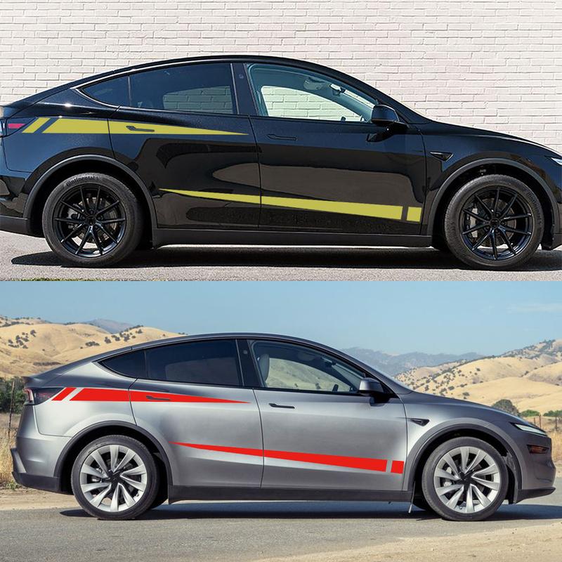 Car Door Side Skirt Stripes Stickers Racing Style for Tesla Model Y Accessories Decoration Vinyl DIY Decals(1Pair)