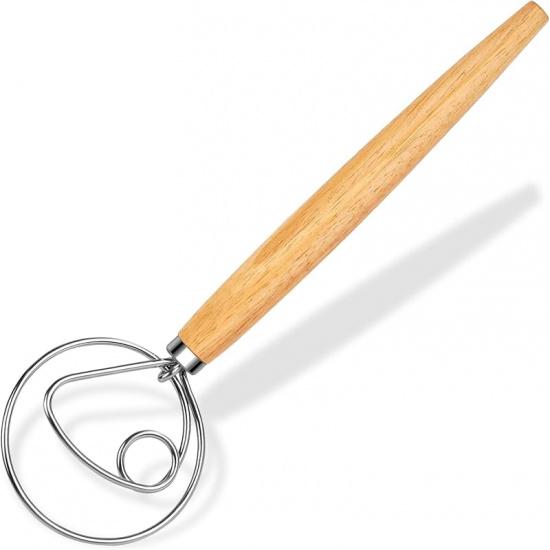 Maxjoy Danish Dough Whisk for Sourdough Bread Baking - Stainless Steel Hook with Wooden Handle MB-1K-Maxjoy