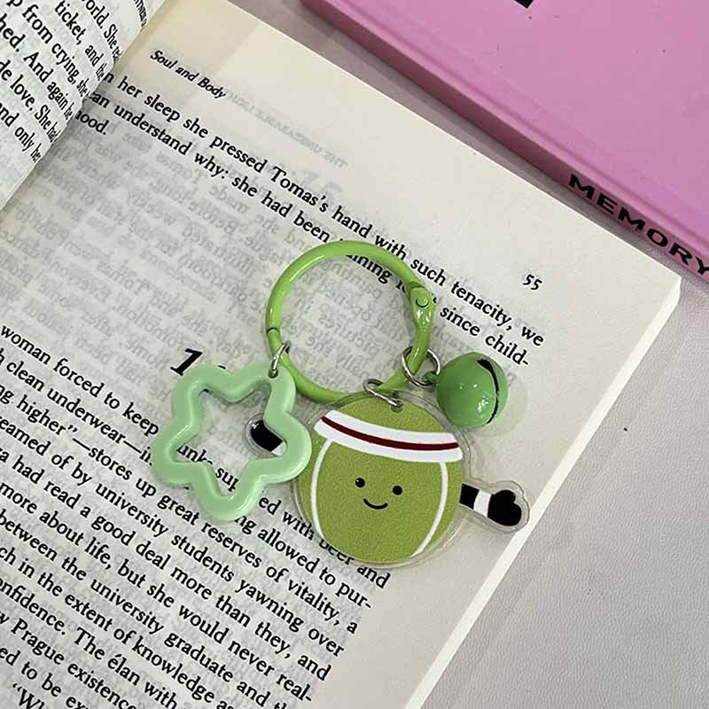 Cute Cartoon Ball Bell Star Keychain Pendant Badminton Table Tennis Football Rugby Bag Hanging Ornaments Keyring Decoration Gift