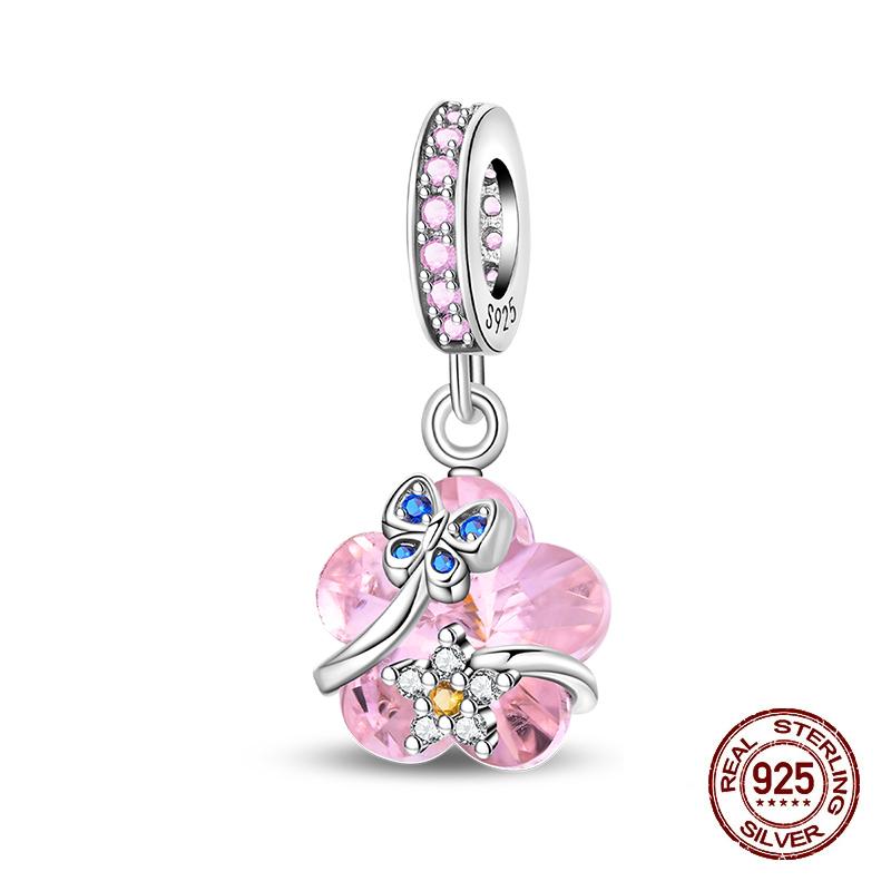 Authentic Copper Glowing Planet Zircon Floral Fairy Four Leaf Shamrock Charms Bead Fit Authentic Bracelets Diy Jewelry Gift