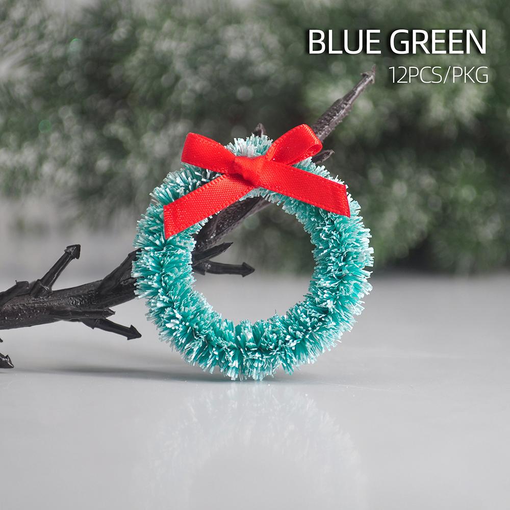 12pcs Christmas Wreath with Bow Xmas Tree Decor Mini Door Garland Hanging Ornaments DIY Dollhouse Pendant for Wedding Noel Party