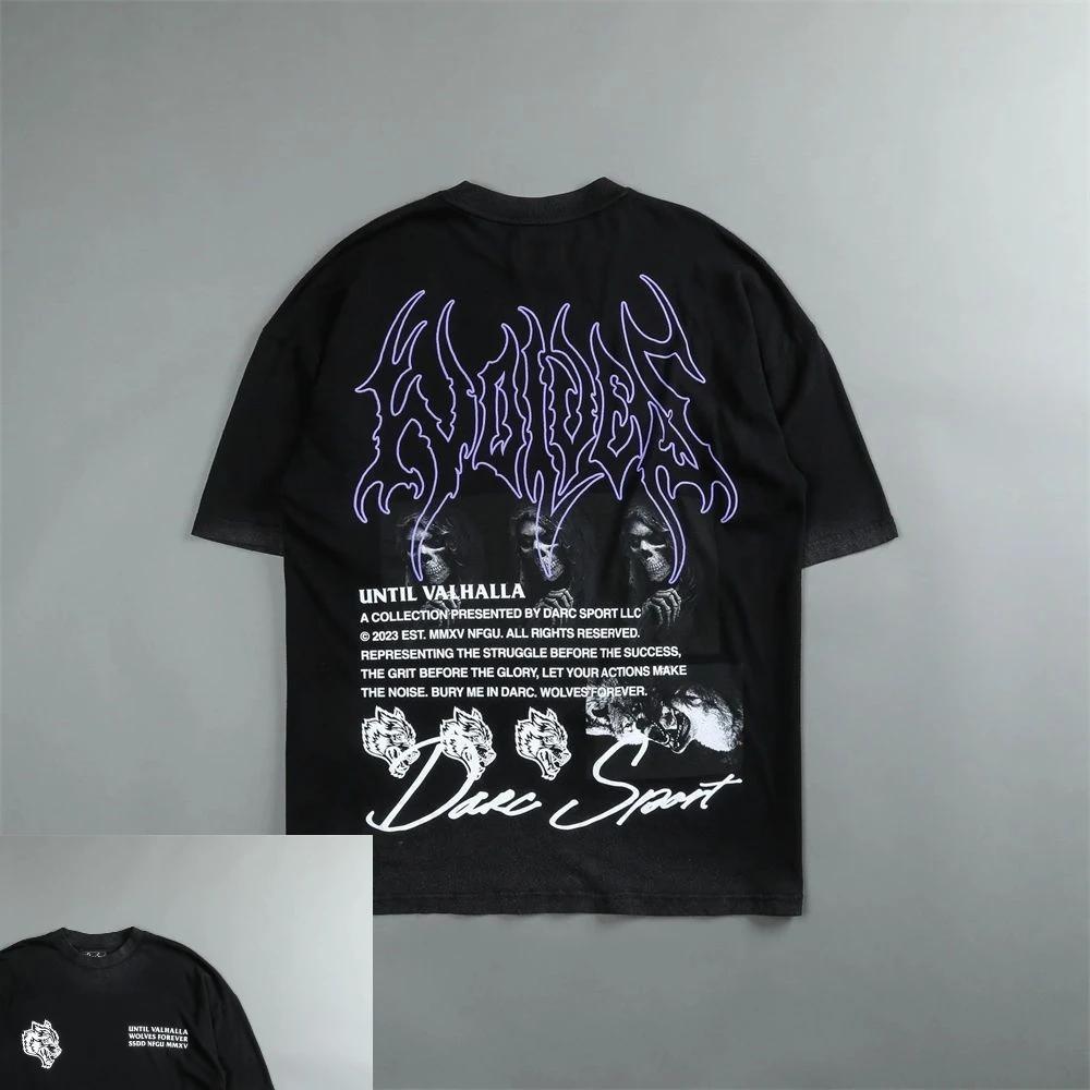 

DARCSPORT Wolf Head High Quality T-shirt Summer City Fitness Sport Loose casual crewneck Men s T-shirt Couple 100% cotton#Color S