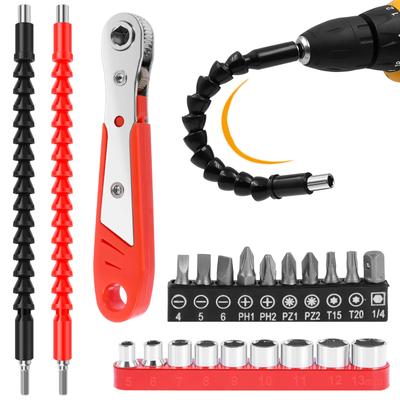 Kit de extensión de brocas, juego de brocas multifuncionales, fundas para llave, vástago hexagonal de 1/4 de pulgada, extensión de destornillador de eje blando para muebles