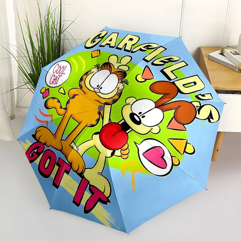 1pc Garfield's Cool Cat Automatic Folding Umbrella - Portable 3-Fold Design with 8-Bone Iron Frame, Perfect for Outdoor Use, Festive Gifts, Travel, Da